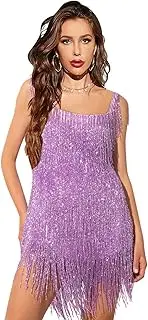[Cuoohu] Fringe Dress Sequin Dress for Women Taylor Speak Now Outfits Sequin Mini Dress Fringe Sparkly Dress Tassels Dress, Purple