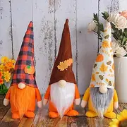Fall Gnome Plush Decor, Faceless Standing Doll with Plaid Pumpkin Hat, Thanksgiving Harvest Table Decoration for Home, Autumn Shelf Ornament