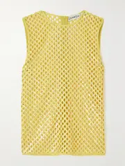 [ZANKOV] ZANKOV - Dushka Sequined Open-knit Top - Marigold - large large Yellow