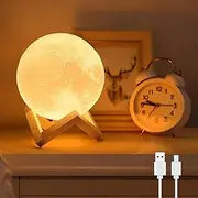 [Proxima Direct] 4.7 inch Moon Lamp with Wooden Base LED Night Light 3D Printing Moon Night Light with Wooden Stand & Touch Control and USB Rechargeable for Home Decor