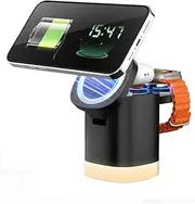 GEEKERA 3-in-1 Magnetic Charger Stand, Foldable Station with Night Lights, Magnetic Charger Dock for iPhone 16/15/14/13/12 Pro/Max, AirPods 4-2,Apple Watch 2-10/Ultra(Black)