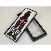 ELEGANT Suspenders Clip on and Button Option for Slacks or Suit Pants Burgundy