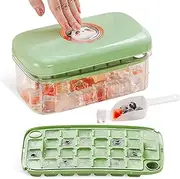 LioCam Ice Cube Tray with Lid & Bin, Easy Press Release for Quick Ice Removal, 2 Stackable Trays with 60-Making & 60-Storage Capacity, Hygienic Non-Touch, Ideal for Cocktails and Coffee