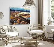 Bergen City at Dusk, Aerial View, Norway Print Canvas Ready to hang (1200x900mm (48" x 36"))