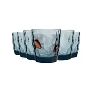 Bormioli Rocco Diamond Dimpled Glass Drinking Tumblers - Ocean Blue - 300ml - Pack of 6