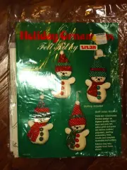 1978 TITAN VINTAGE FELT KIT Sequins/Beads HOLIDAY ORNAMENTS Set of 4 Snowmen