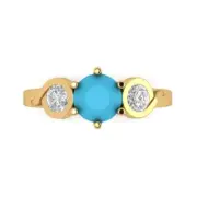 1.85 Round 3 stone Turquoise Stone Promise Bridal Wedding Ring 14k Yellow Gold