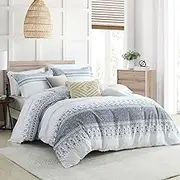 CozyQQ Boho Queen Duvet Cover - 100% Cotton Reversible Patterned Boho Duvet Cover Queen Soft Navy Queen Duvet Cover with Zipper Closure & 8 Ties (90"x90", No Comforter)