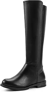 [Shoe'N Tale] Women's Knee High Boots Flat Low Heel Stretchy Round Toe with Side Zipper