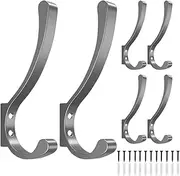 Coat Hooks Wall Mounted, Heavy Duty Metal Hooks Coat Hat Hooks, Large Wall Hooks,Bathroom Towel Hooks for Hanging Coats, rucksacks, Towels etc., for Both Indoor and Outdoor use. Premium Grey 6pcs