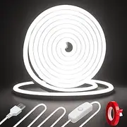 3m USB LED Neon Strip Lights White，Cozylady Waterproof 6000K LED Rope Light 120LED/M, 1M USB Cable with Switch, Flexible Silicone Neon Strips for Mirror Wardrobe Kitchen DIY Home