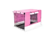 Wire Dog Cage Foldable Crate Kennel 30in with Tray + PINK Cover Combo