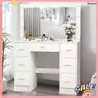 Large Dressing Table Vanity Set Makeup Samrt LED Mirror Desk with 7 Drawers