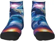 [EdWal] olphins in space print Men's Moisture Control Crew Socks Socks For Men and Women Gifts For Golf, Hunting, Camping