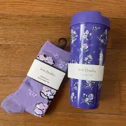 VERA BRADLEY Wild Roses Purple Floral Travel Mug 16 oz Socks Gift Set