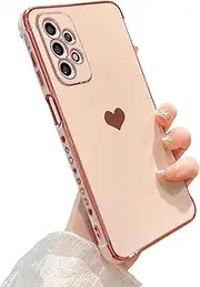 [phylla] Compatible with Samsung Galaxy A23 6.6" Phone Case Plating Gold Cute Heart Cover with Camera Protection Soft Silicone Shockproof Bumper for Samsung Galaxy A23 4g/5g Universal (Pink)