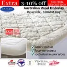 Jason Australian 550gsm Wool Underlay | King | Reversible Soft Machine Washable