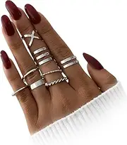 [Kakonia] 8-10 Pcs Knuckle Rings Set Stainless Steel Ring Simple Smooth Finger Stackable Rings Set for Women Plain Band Rings