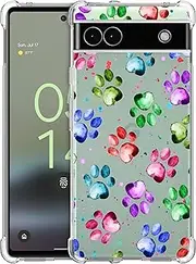 [GlamCase] Clear Case for Google Pixel 6A 5G, Google Pixel 6A 5G Clear Case - Dog Paw Watercolour Print Design Printed Clear Shockproof Protective Designer Back Clear Case/Cover for Pixel 6A