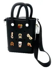 Black Leopard Mini Tote Bag with Strap / Eva Bag with Changeable Shoe Charms