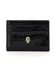 Alexander Mcqueen Skull Crocodileembossed Leather Card Holder