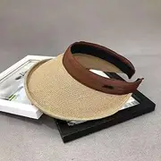 [LAYBAY] Women Sun Visor Hat, Visors Cap Summer Curling Empty Straw Hat Female Sunshade Sunscreen Capless Seaside Vacation Outing (Color : 1)