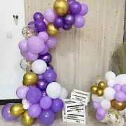 121 PURPLE WHITE GOLD CLEAR BALLOONS Garland Arch Party Decorations Kit Party