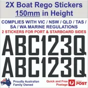 Boat Registration number stickers, 150mm Rego signs, 2 Decals for Port/Starboard