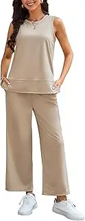 [FIOPHY] 2 Piece Sets for Women Summer Lounge Matching Sets Sleeveless Top Wide Leg Pants Vacation Travel Outfits Tracksuits