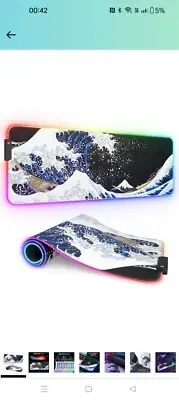 Japanese Waves RGB XL Extended Gaming Mouse Pad 32"x12" NEW