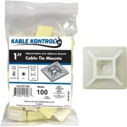 Kable Kontrol Zip Tie Mounts, 1” Sq, Natural White, 100 Pcs, Adhesive Backed Mul