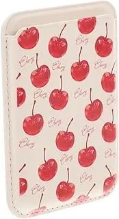LIFKICH Cherry Pattern Magnetic Card Holder for Stylish Phone Wallet Convenient Magnetic Back Pocket for Cards Durable and Creative Design for Everyday Use