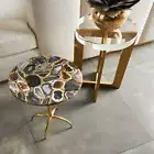 Black Agate Console Side Table Top, Agate End Table, Round Agate Table Decors