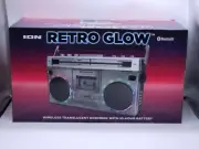 ION AUDIO RETRO GLOW BLUETOOTH WIRELESS TRANSLUCENT BOOMBOX WITH CASSETTE PLAYER