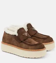 [Prada] Prada Shearling-lined suede platform loafers AU 10 brown