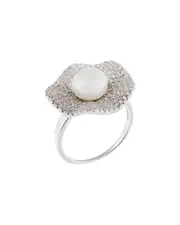 Splendid Pearls Silver 7-8mm Freshwater Pearl & CZ Ring