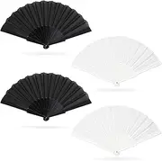 4Pcs Folding Hand Fan, Chinese Fan Silk Fabric Plastic Ribs Handheld Fan for Wedding Christmas Party Prom Festival DIY Home Decorations (Black+White)