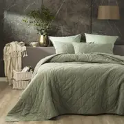Renee Taylor Attwood VT Queen/King Bed Quilted Coverlet Stone Washed Cotton Fern