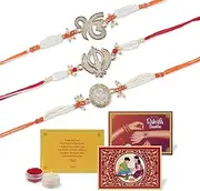 [KSJONE] Set of 3 Rakhi For Brother with Gift Set, Rakhi For Bhrā with Card, Roli Chawal | Rakhi for Brother and Bhabhi | Rakhi Hamper For Brother | Bhaiya Bhabhi Rakhi | Punjabi Rakhi