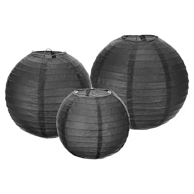 6Pcs 6"8"12" Black Paper Lanterns Decorative Round Hanging Ball Lantern