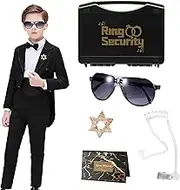 Wedding Ring Bearer Gifts Set, Ring Security Box with Spy Ear Piece, Exclusive badge, Black sunglasses, Task card