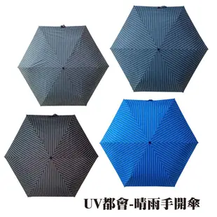 《直條紋UV都會》UV晴雨手開折傘 摺疊傘 折疊傘 折傘 黑膠傘