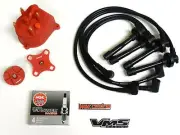 DISTRIBUTOR CAP ROTOR SPARK PLUG WIRE KIT FOR 96-00 HONDA CIVIC D16 EK BLACK (for: Honda)