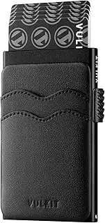 [VULKIT] Credit Card Holder Minimalist Slim Pop Up Wallet with Leather Slots RFID Blocking for Men and Women Holds 7 Cards and Notes Black