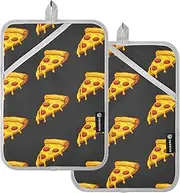 PDZRMY Pizza Yellow Black Pattern Pot Holders for Kitchen Heat Resistant Pot Holders Sets Oven Hot Pads Trivet for Cooking Baking 2 Piece Set 7” x 9.8”
