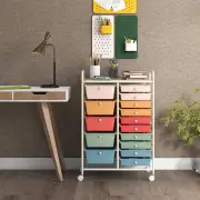 Costway15 Drawer Rolling Storage Cart with Wheels for Home Office-Colourful