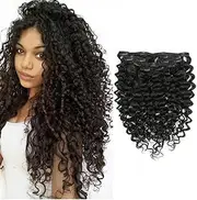 (50cm , Jerry Curly) - Clip in Human Hair Extensions Afro Jerry Curly 3B 3C Real Hair Clip in Extensions For Black Women Natural Black Colour 100% Brazilian African Hair Curly Extensions 25cm - 60cm (50cm , Jerry Curly)