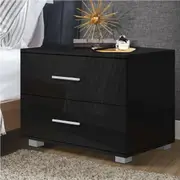 Alfordson Bedside Table Nightstand 4 Side High Gloss Black Side End Table Black