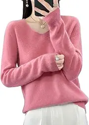 [Generic] Womens Wool Sweater Soft Loose Knit Pullover V Neck Long Sleeve Spring Casual Top