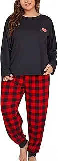 [Generic] Black Nightie Soft Pyjama Set Women Ladies Pyjamas Size 18 Long Nightwear Sets Nighties Long Sleeve Nightgown with Plaid Black Satin Night Slip Pjs Pattern Sexy Nightwear Plus